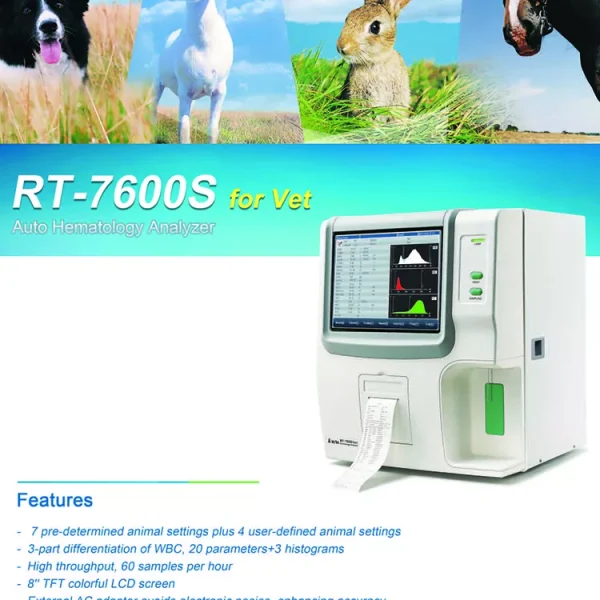 Rayto Rt-7600s vet Analizador de hematología veterinaria totalmente automatizado de 3 partes.