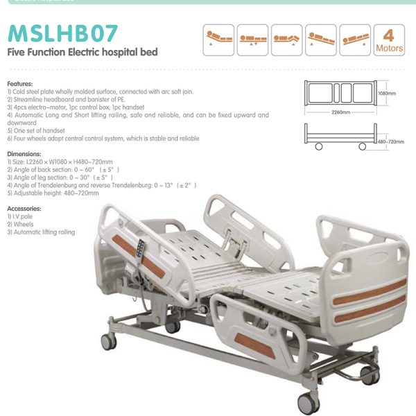 5 Funciones Camas de UCI Eléctricas Cama Médica Automática Cama de Hospital B.S.D.HB07