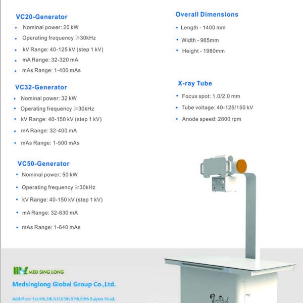 Equipos de Rayos X Médicos de Alta Frecuencia de Columna Doble Fija de 20 kW Máquina de Rayos X Veterinaria para Animales B.S.D.VX29