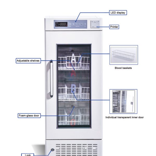 Refrigerador de banco de sangre con pantalla LED de gran tamaño / Congelador de sangre controlado por microprocesador B.S.D.XYL01
