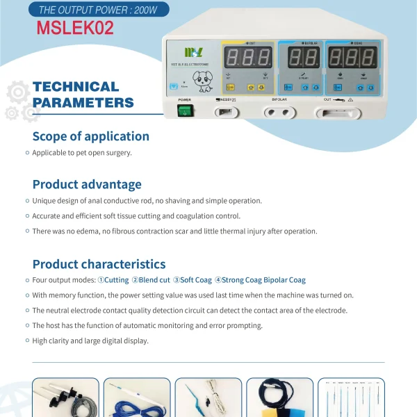 Equipo Médico Veterinario 200w Electrobisturí Eléctrico de Cinco Modos ESU de Corte Quirúrgico Unidades Electrocirugía Bipolar B.S.D.EK02