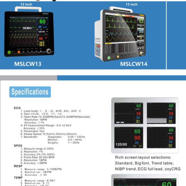 Monitor de signos vitales veterinarios portátil multifunción para mascotas B.S.D.CW14
