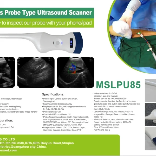 Sonda inalámbrica de doble cabezal convexo/transvaginal de venta caliente B.S.D.PU85 para piezas de repuesto de escáner de ultrasonido