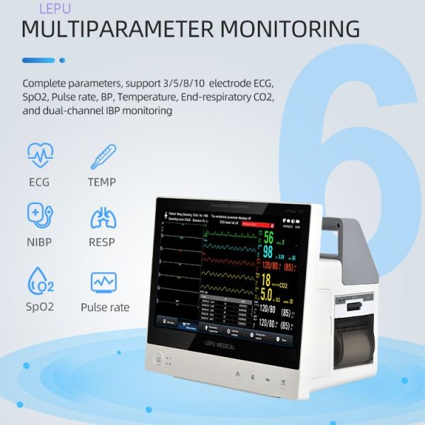 B.S.D.MP43 – Dispositivo de telemedicina con monitoreo remoto multiparámetro LEPU AI, ideal para UCI, incluye carro médico