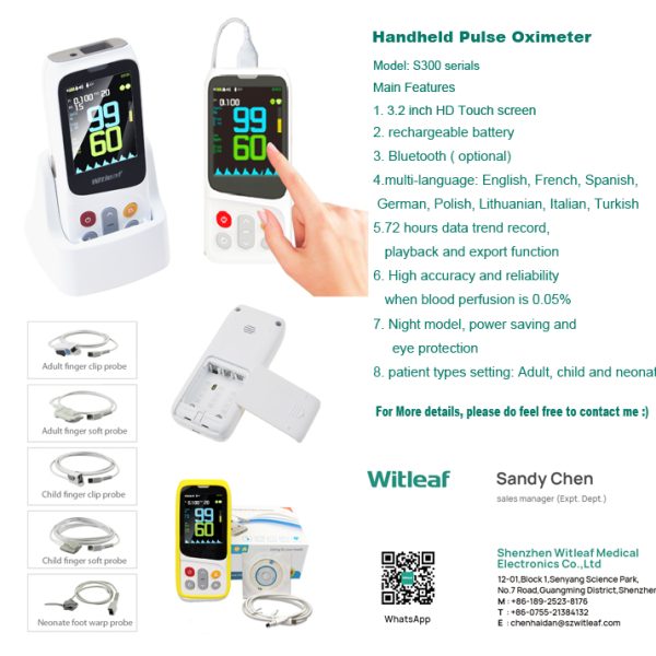 Oxímetro de pulso de mano recargable con pantalla táctil Bluetooth B.S.D.CW15