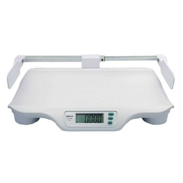 Báscula digital para bebés con capacidad de 20 kg y altura de 35-70 cm.