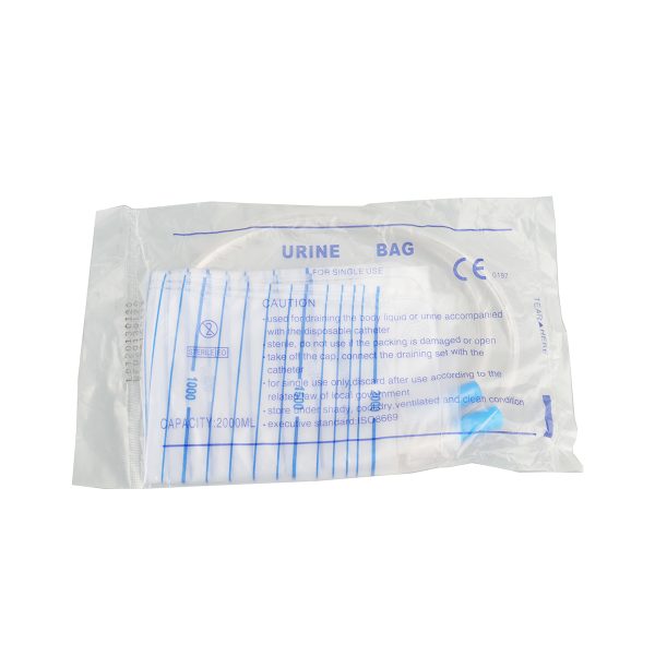 Bolsa de recolección de orina estándar de PVC de 2000 ml con válvula de empuje y tracción para drenaje médico con tubo MSLD603