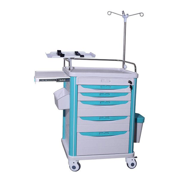 Carro de emergencia de plástico para medicamentos de hospital con ABS móvil y cajones MSLET014