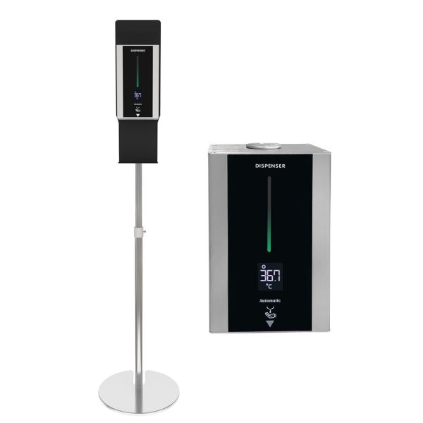 Dispensador automático de jabón con soporte termómetro de pared, escáner detector de temperatura corporal, pantalla MSLG463