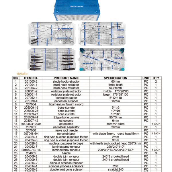 Kit de herramientas e instrumentos para operaciones quirúrgicas de teatro de vértebras lumbares MSLQX15
