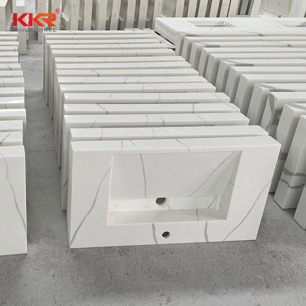 Lavabo de pared de superficie sólida acrílica modificada con patrón de mármol Lavabos de baño Lavabo MSLK081