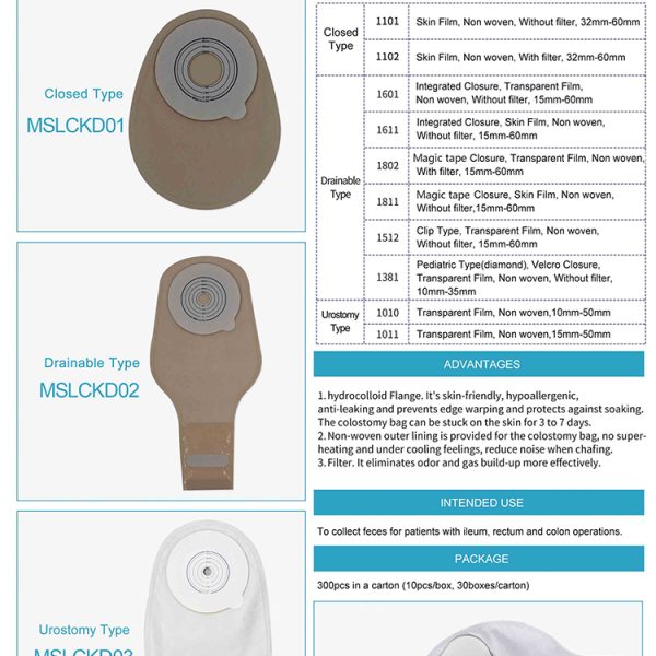 Bolsa de colostomía desechable Celecare de 15 mm a 60 mm sin filtro para estoma drenable B.S.D.CKD03