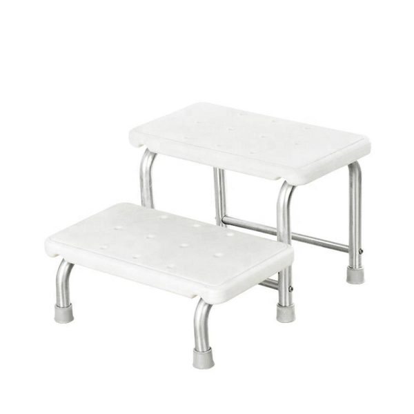 Reposapiés médico de acero inoxidable blanco taburete de 2 peldaños