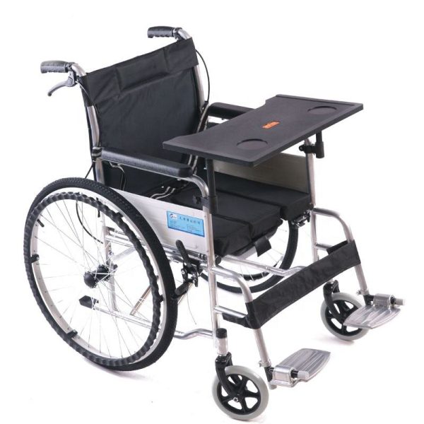 Silla de ruedas económica de acero plegable con mesa de comedor ajustable MSLK080