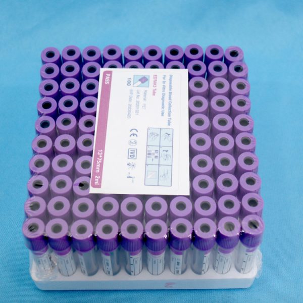 Tubo de recolección de sangre capilar con EDTA K2 K3 de muestra de ADN de vacío de tapa morada médica de hospital